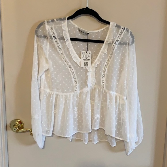 stradivarius Tops - Women’s Sheer White Blouse size M